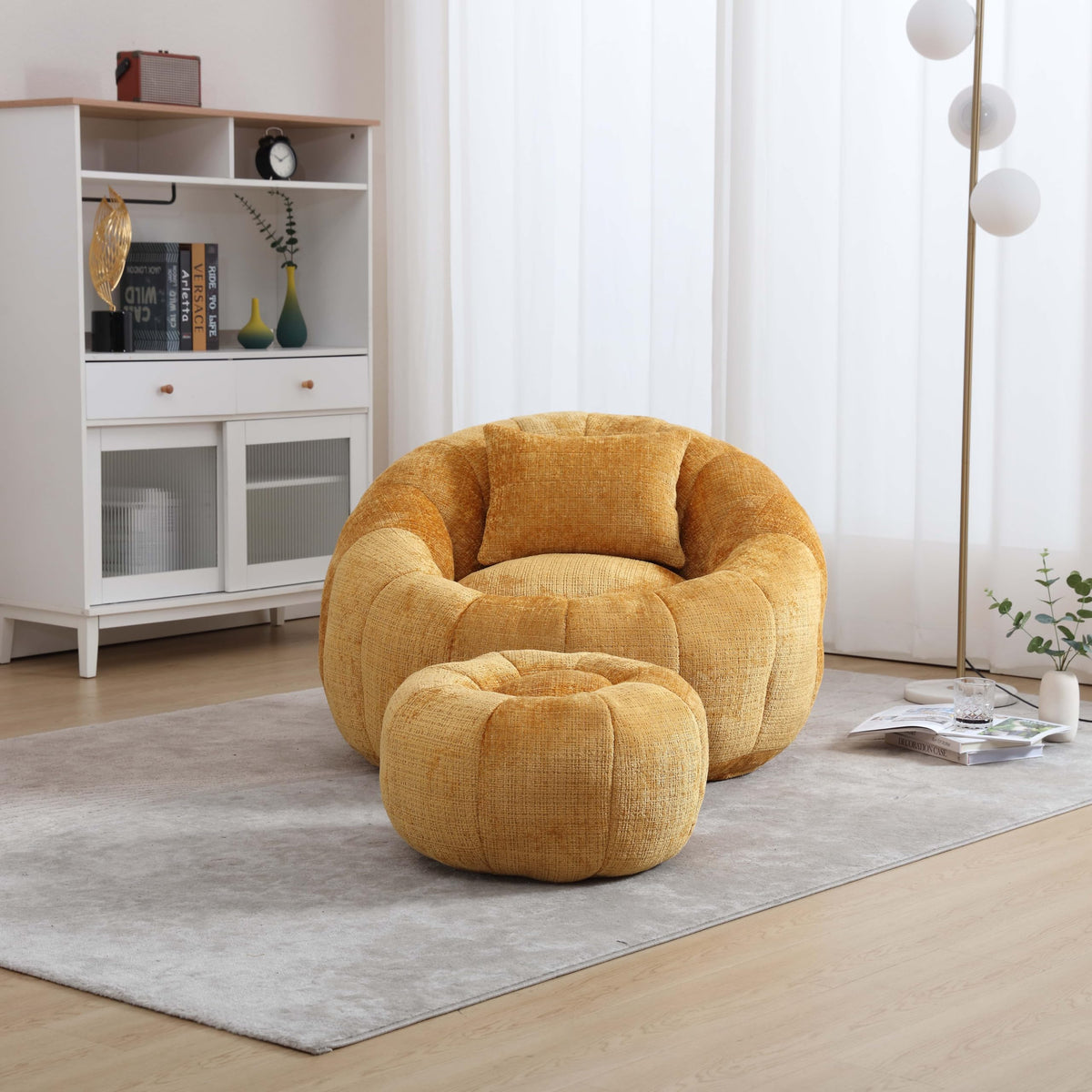 Yellow Memory Foam Bean Bag Chair with Ottoman O812