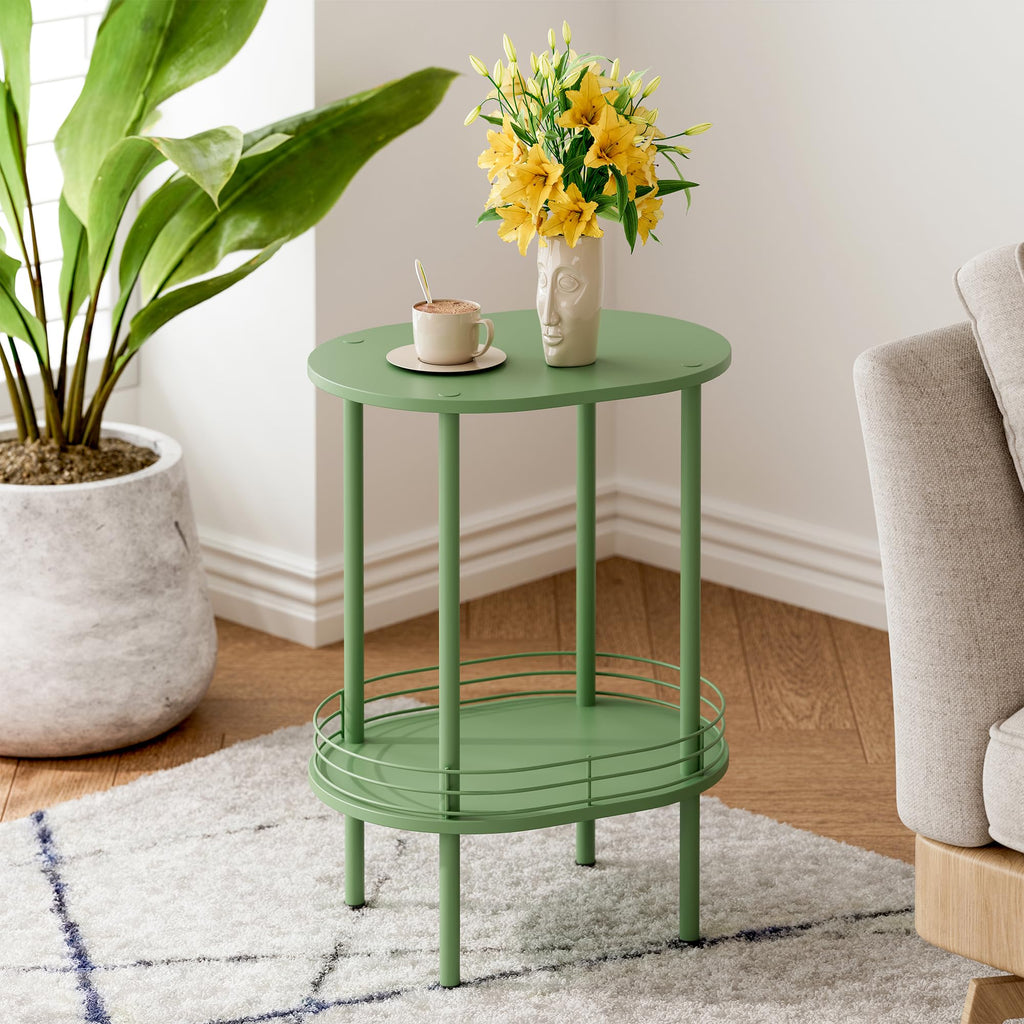 Oval Side Table with Storage, 2-Tier Green End Table K968719