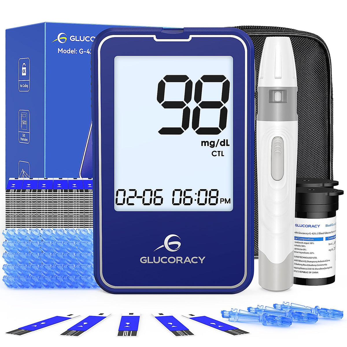 Blood Glucose Monitor Kit with 100 Test Strips D7600