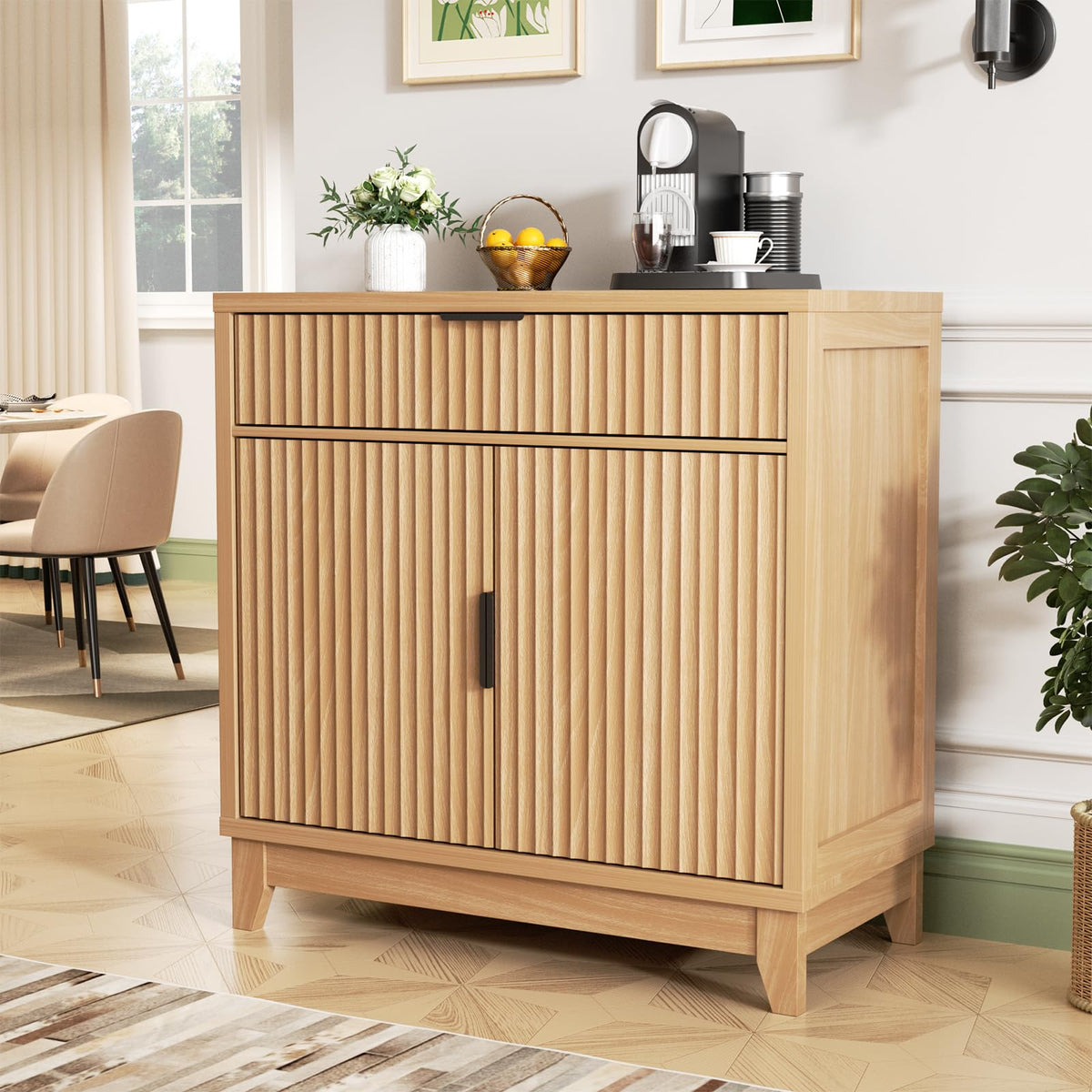 32" Fluted Oak Sideboard Buffet Cabinet with Storage I74884