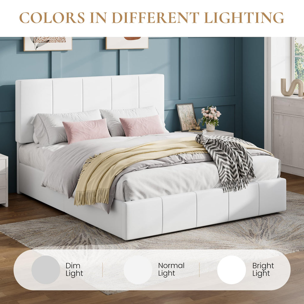 Queen Size White Velvet Upholstered Platform Bed E588