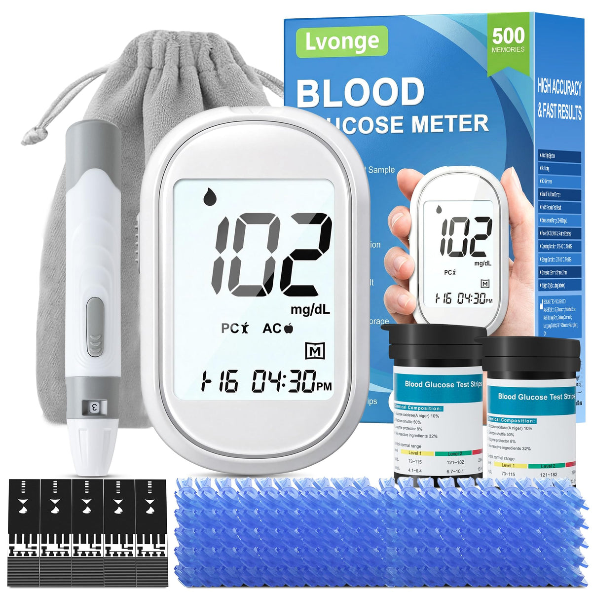 Glucose Monitor Kit with 100 Test Strips & Lancets E536786