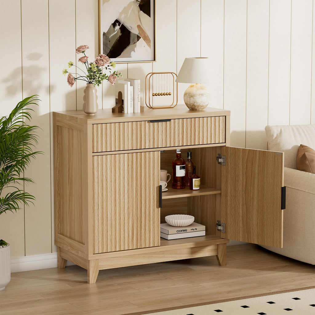 32" Fluted Oak Sideboard Buffet Cabinet with Storage I74884