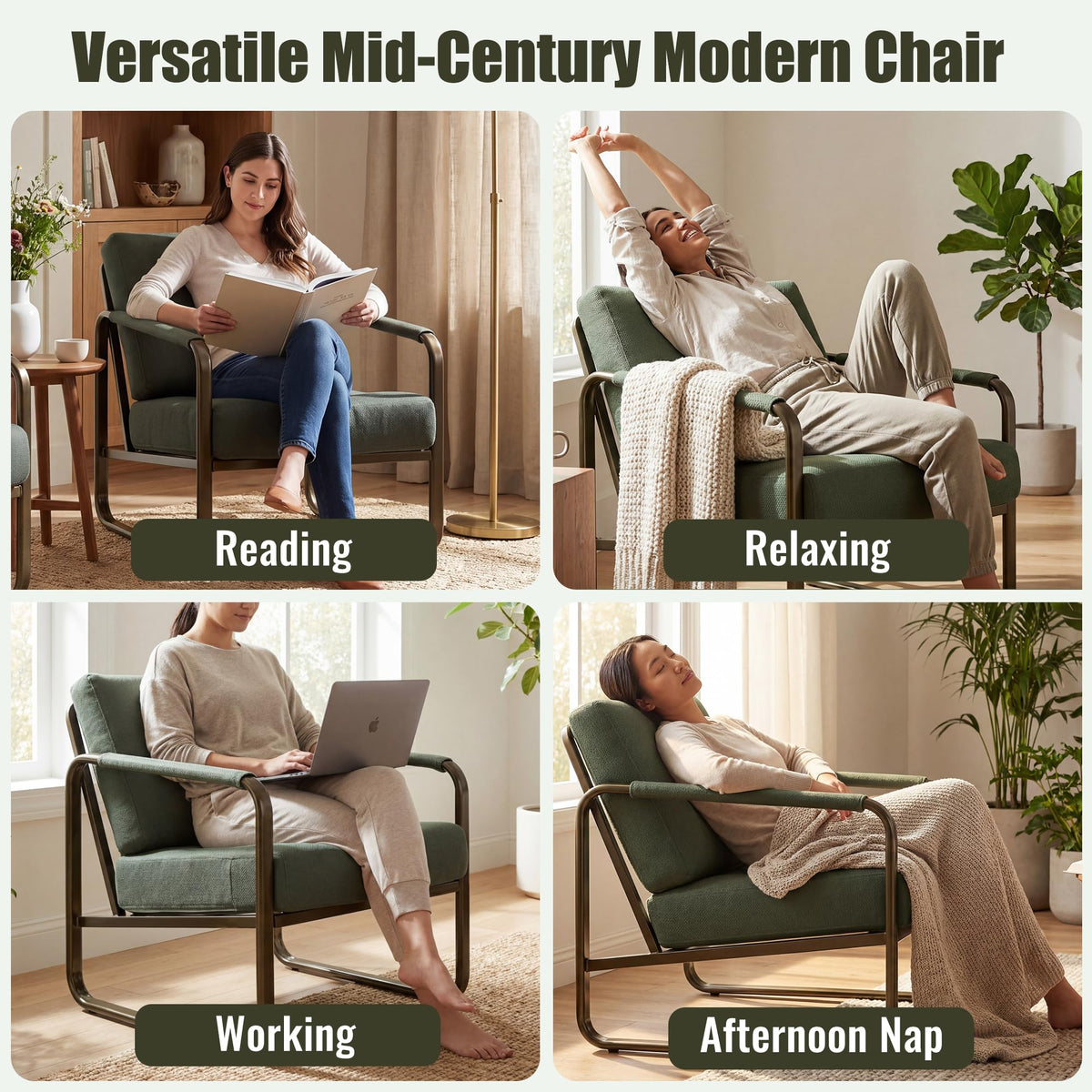 Set of 2 Green Fabric Accent Chair V204