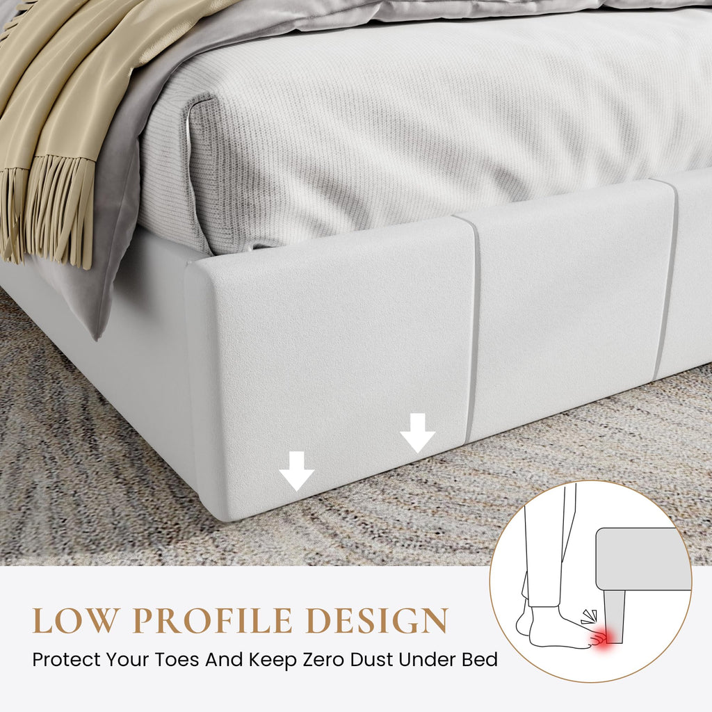 Queen Size White Velvet Upholstered Platform Bed E588