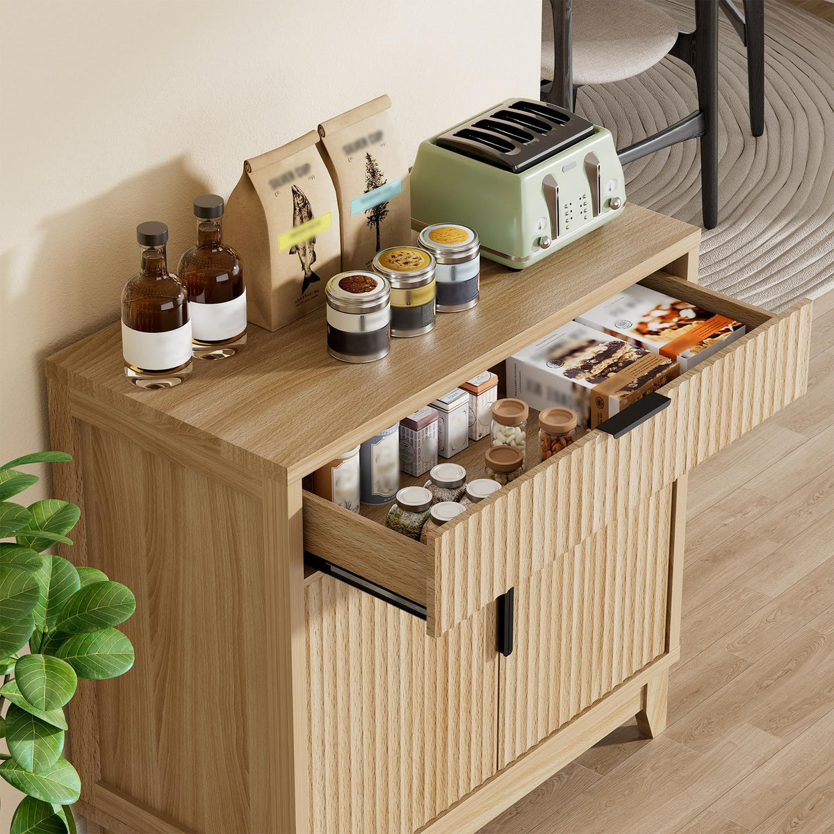 32" Fluted Oak Sideboard Buffet Cabinet with Storage I74884