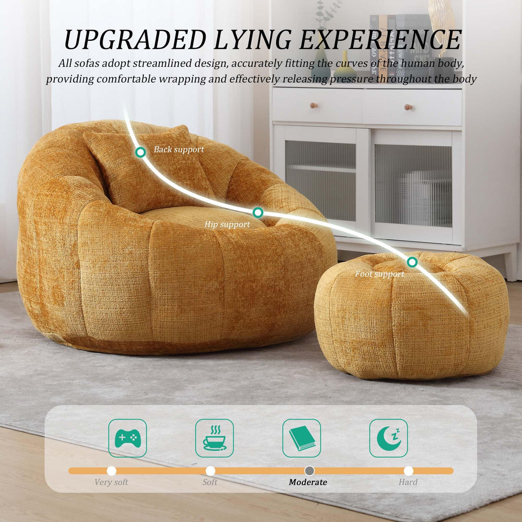 Yellow Memory Foam Bean Bag Chair with Ottoman O812