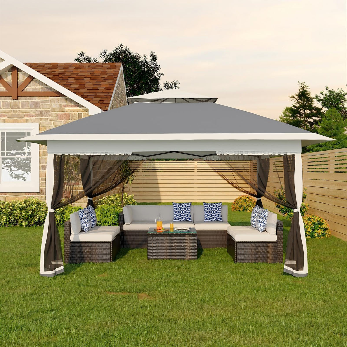 13x13FT Pop Up Gazebo with Mosquito Netting, Grey D8733