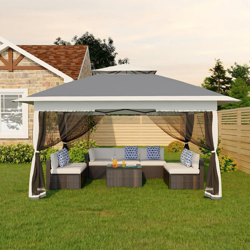13x13FT Pop Up Gazebo with Mosquito Netting, Grey D8733