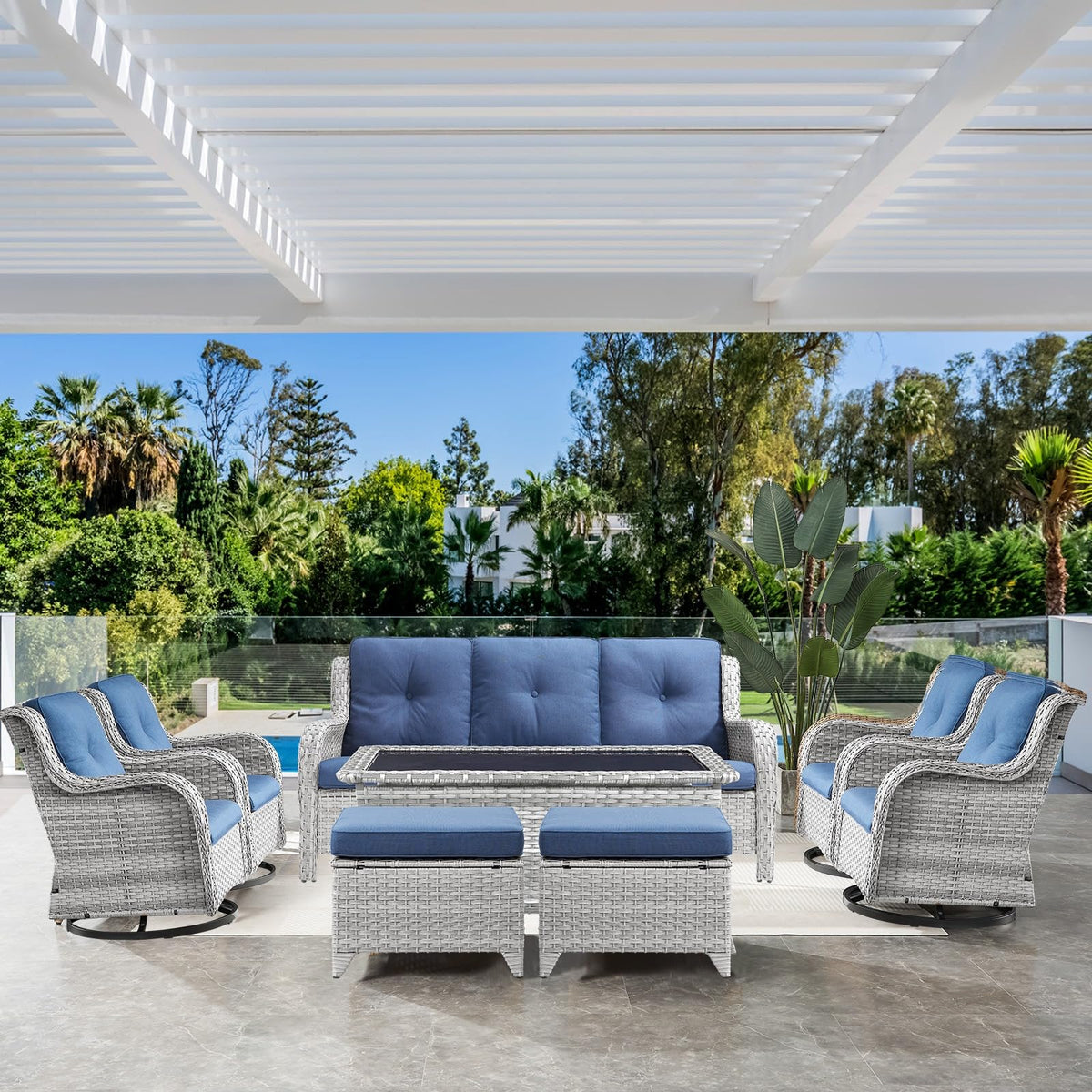 8 Piece Wicker Patio Furniture Set with Swivel Rocker Chairs and Coffee Table H944179