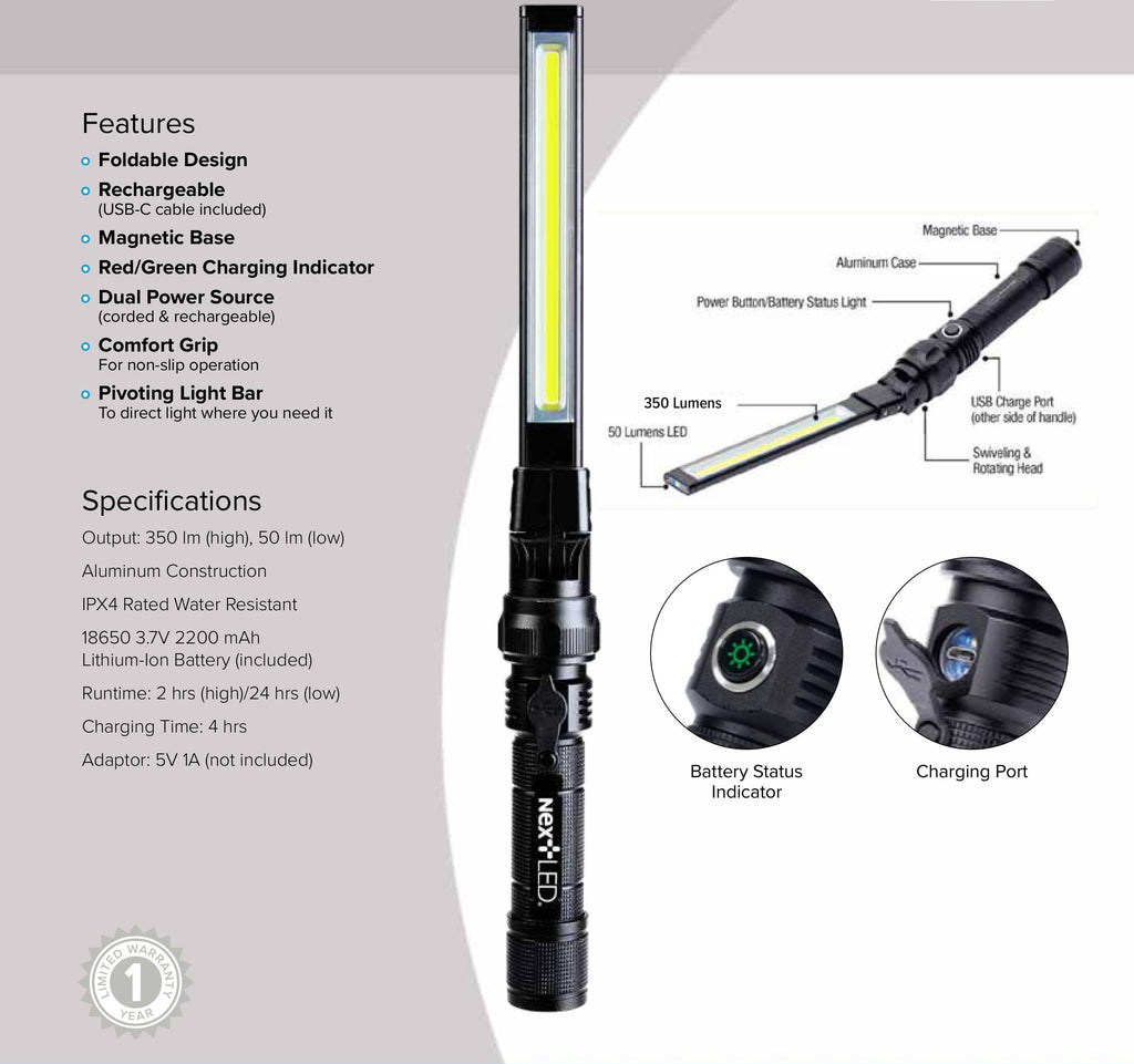 Foldable Rechargeable COB LED Work Light with Magnetic Base U3273