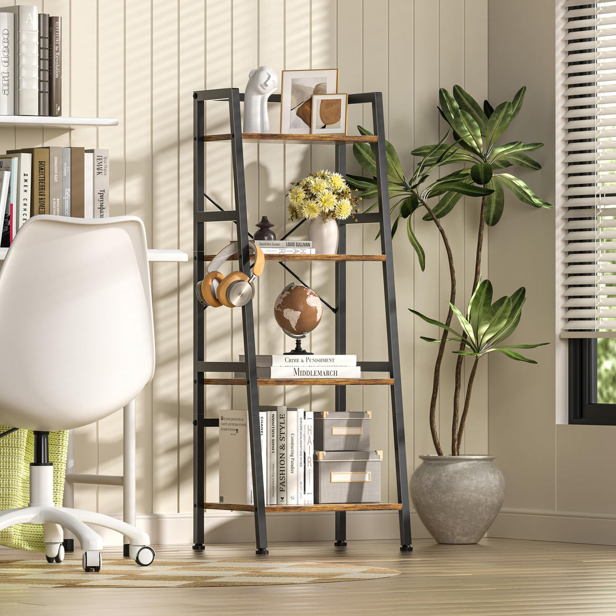 4-Tier Industrial Bookshelf with Steel Frame B911309