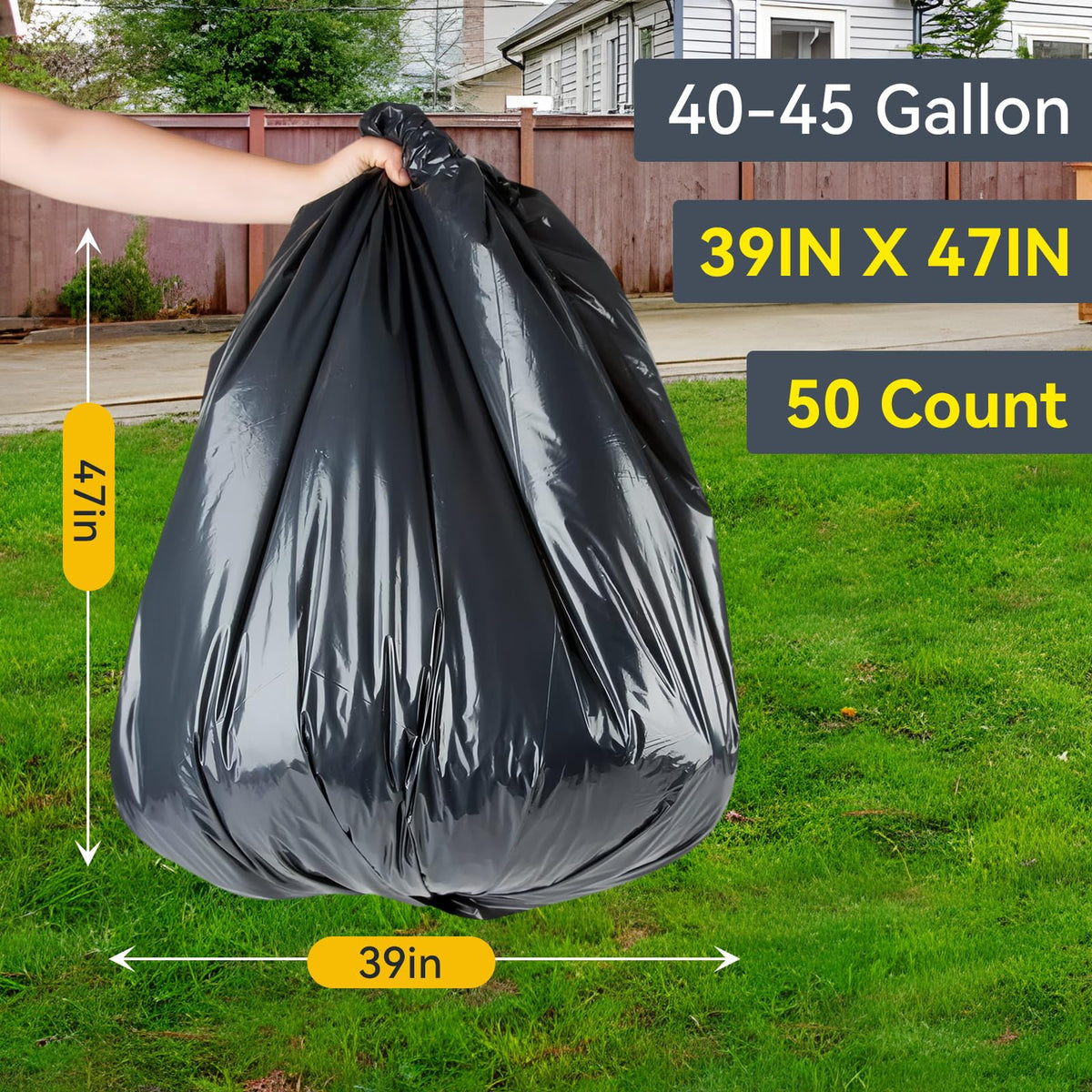 45 Gallon Heavy Duty Black Plastic Trash Bags 50 Count O6585