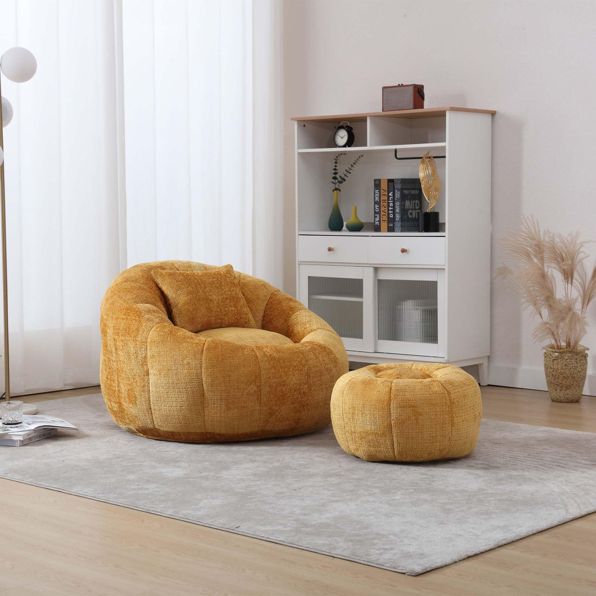 Yellow Memory Foam Bean Bag Chair with Ottoman O812