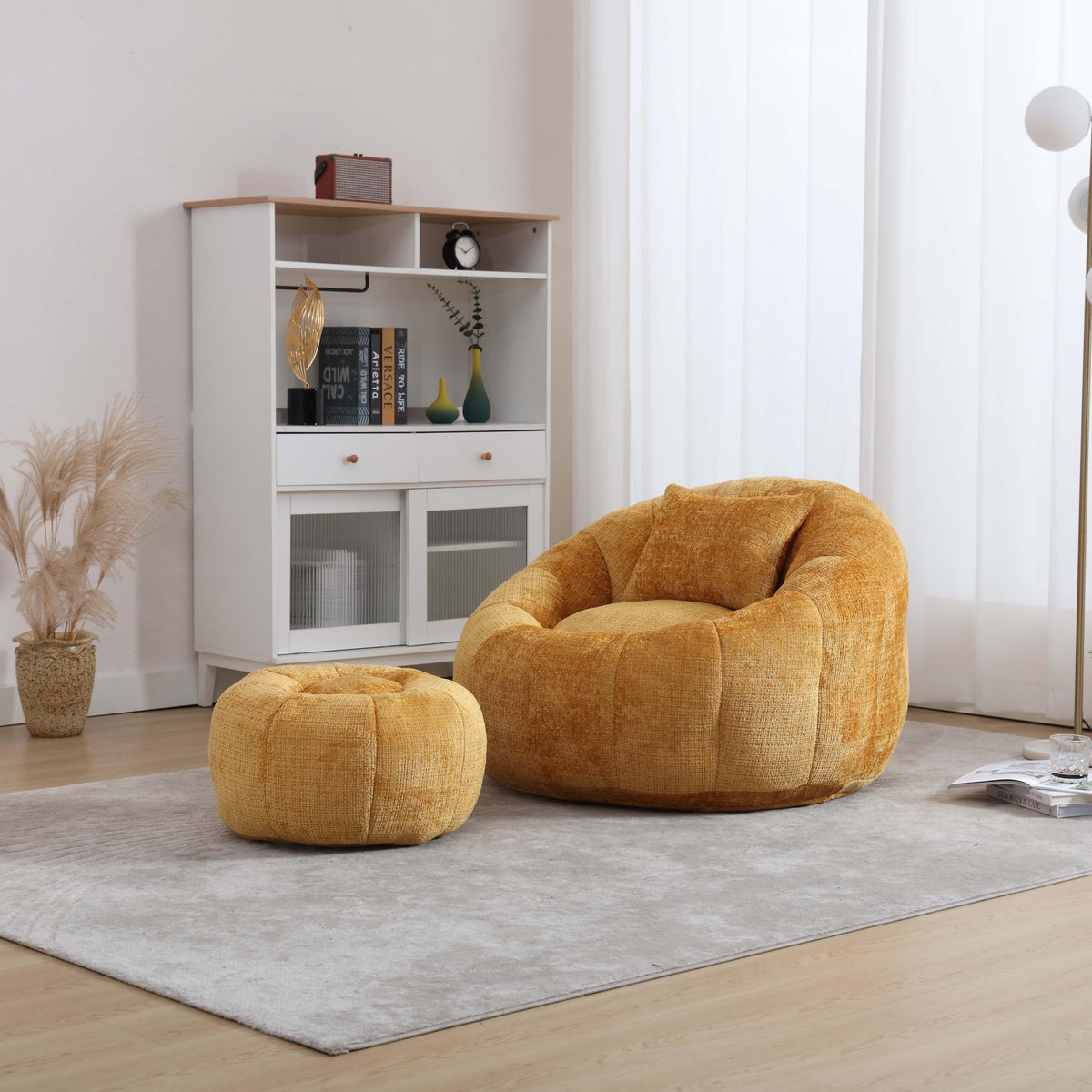 Yellow Memory Foam Bean Bag Chair with Ottoman O812