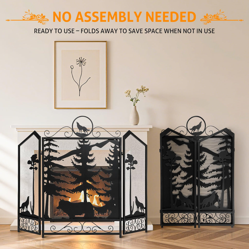 Black 3 Panel Fireplace Screen Q513