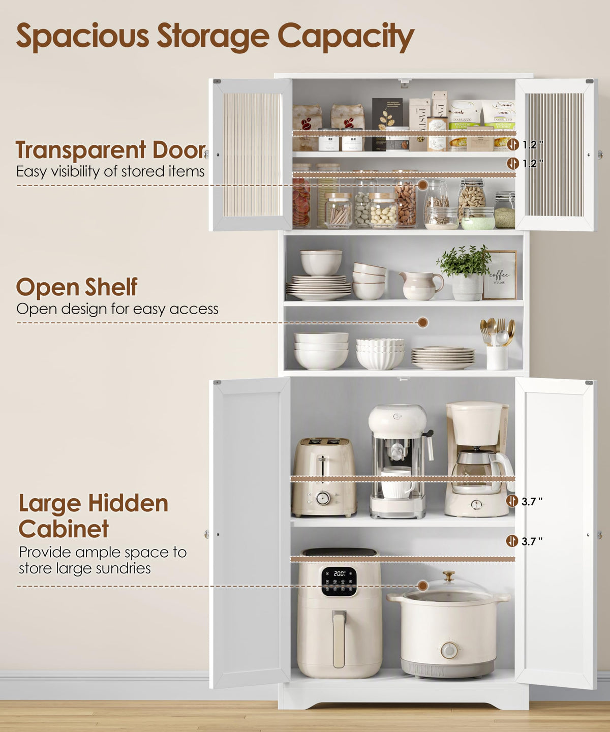 66.9" H Tall White Bathroom Storage Cabinet H891