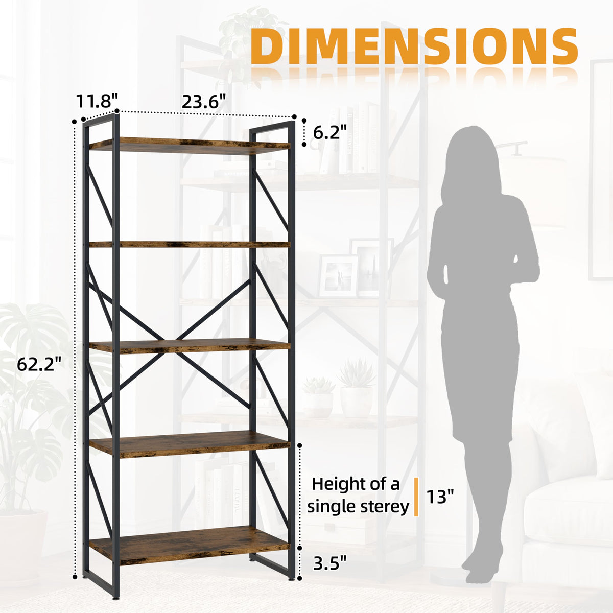 5 Tier Metal Bookshelf O995167