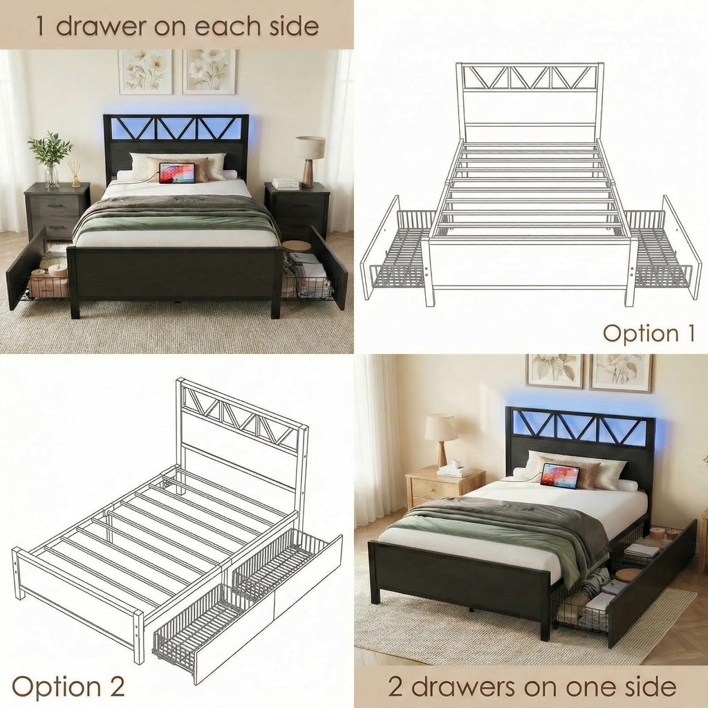 Twin XL Bed Frame with 2 Storage Drawers C21060