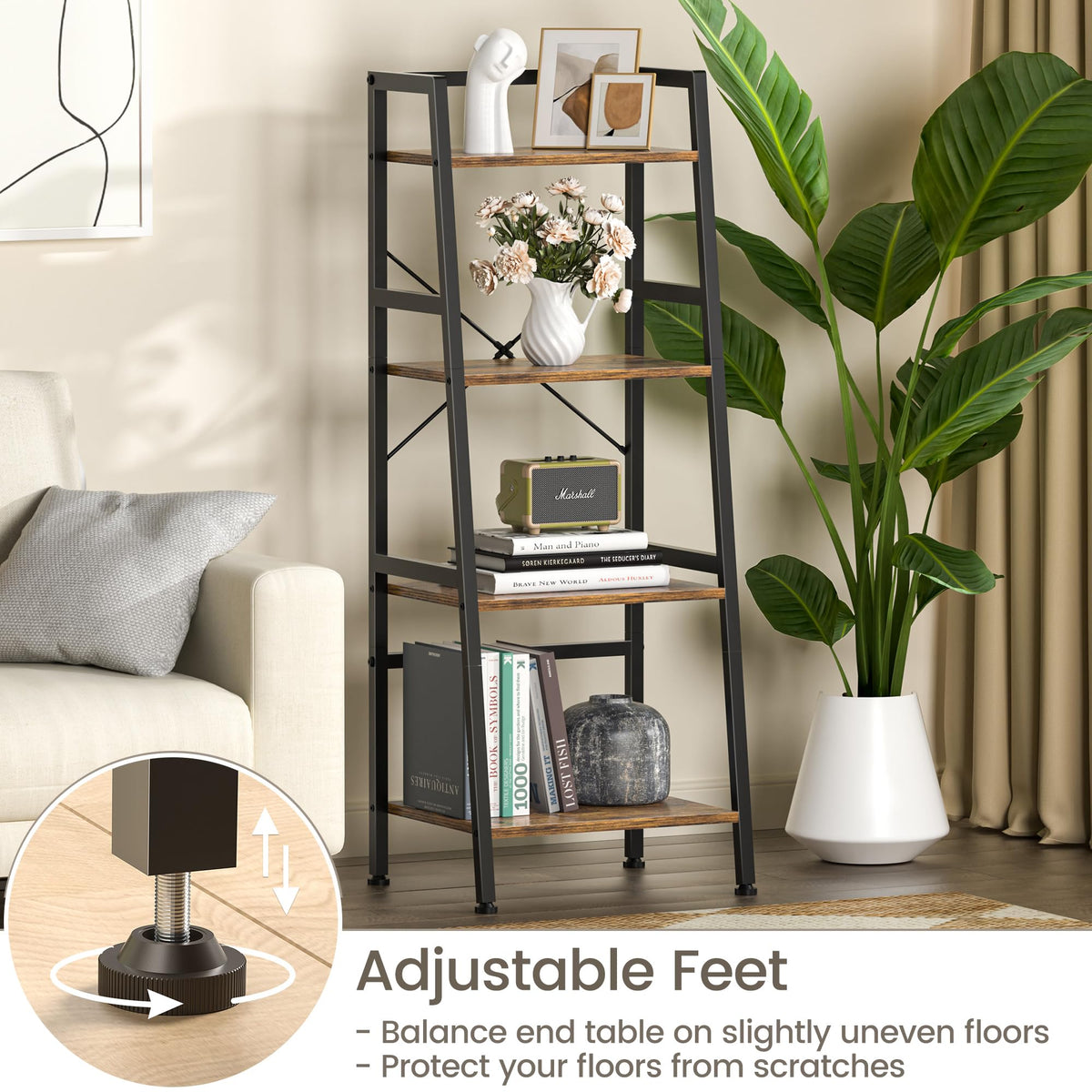 4-Tier Industrial Bookshelf with Steel Frame B911309