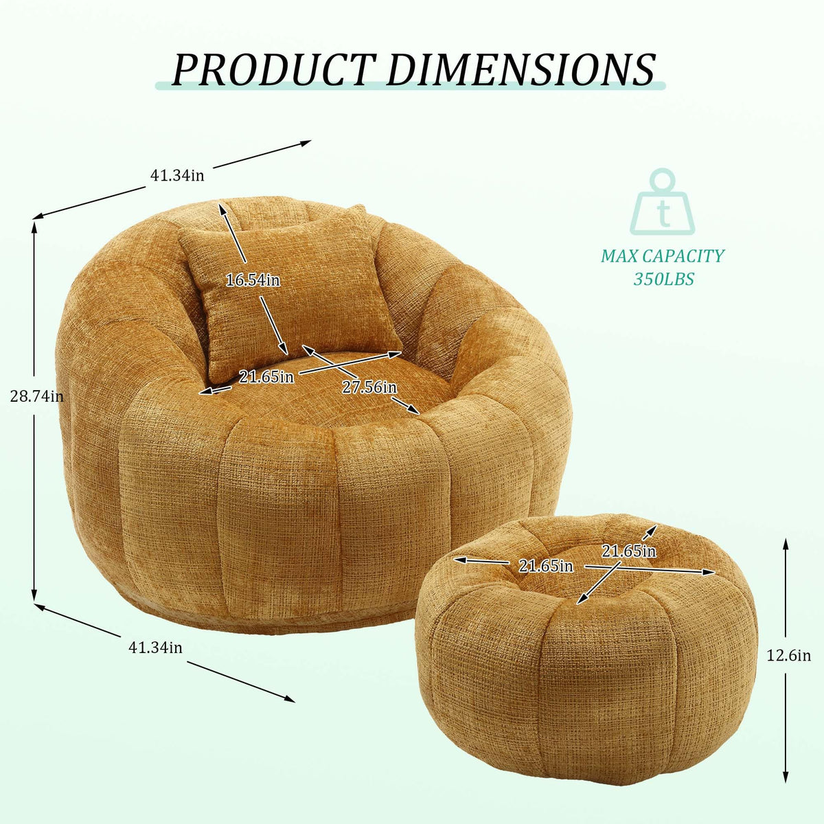 Yellow Memory Foam Bean Bag Chair with Ottoman O812