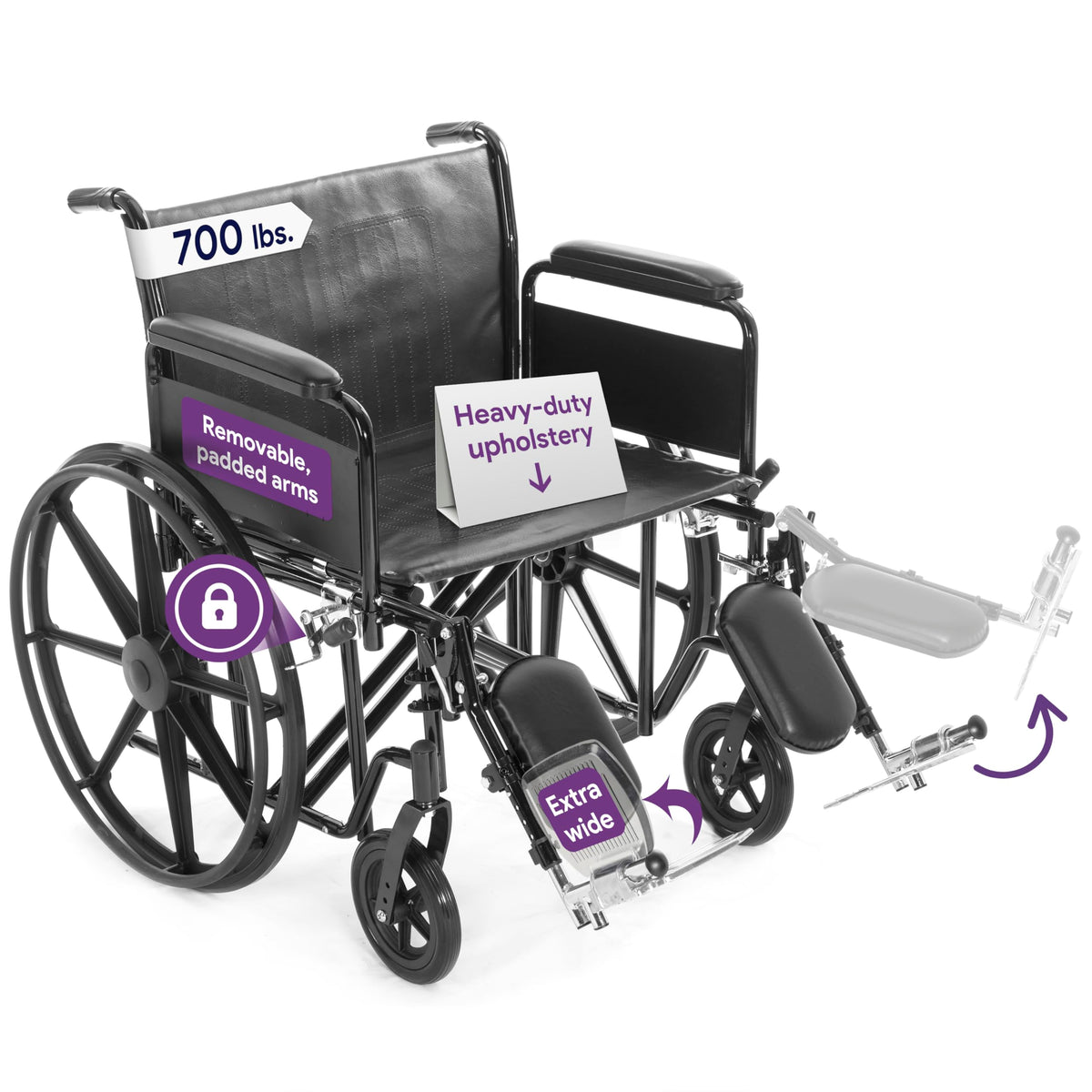 Heavy Duty Bariatric Wheelchair 500lb 26” Seat Width B548211