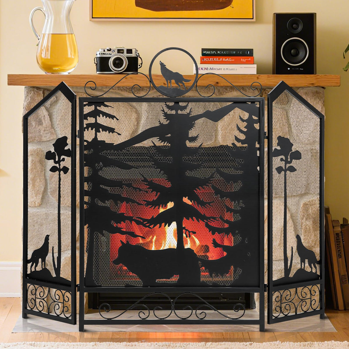Black 3 Panel Fireplace Screen Q513