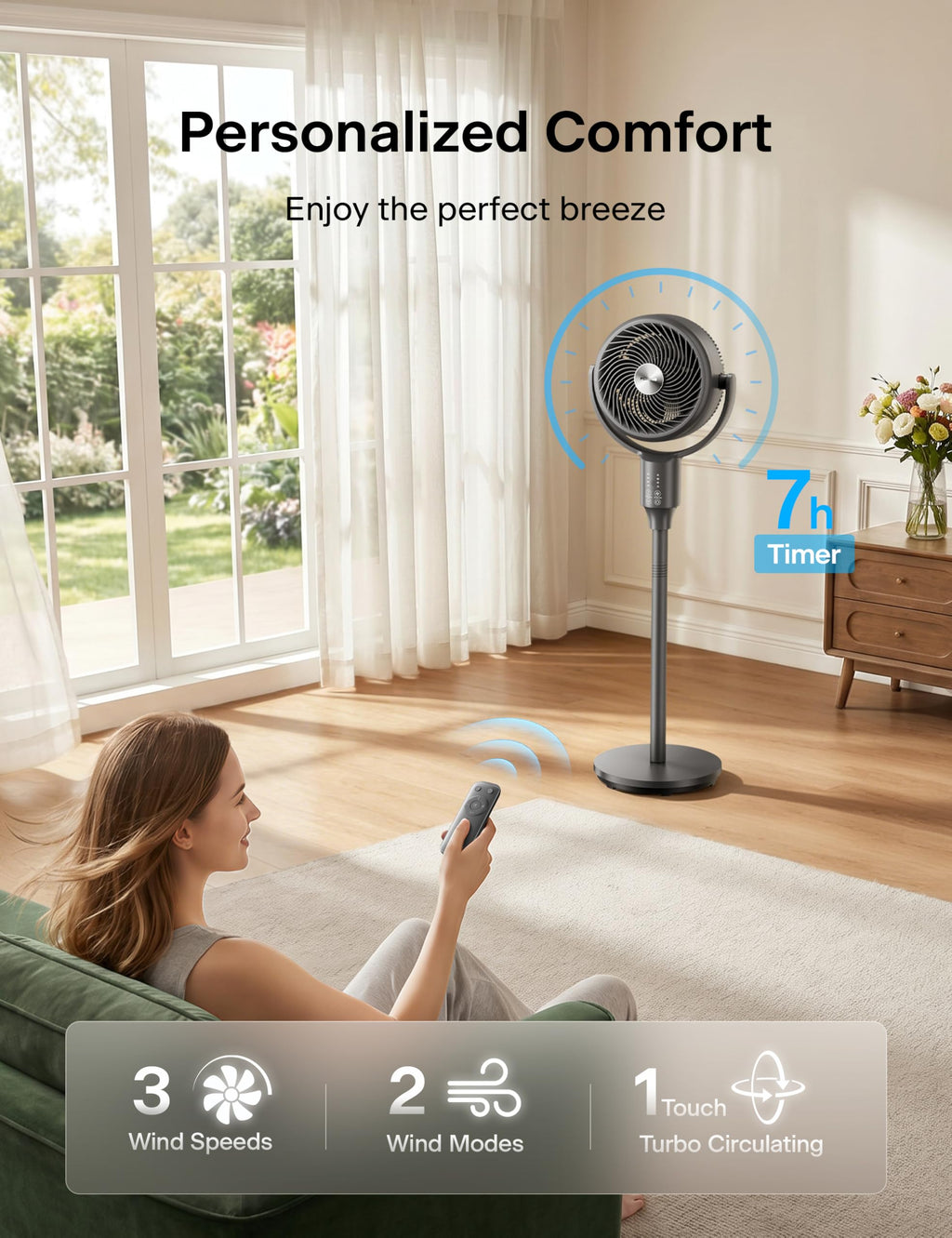 Grey Air Circulator Fan with Remote C1281