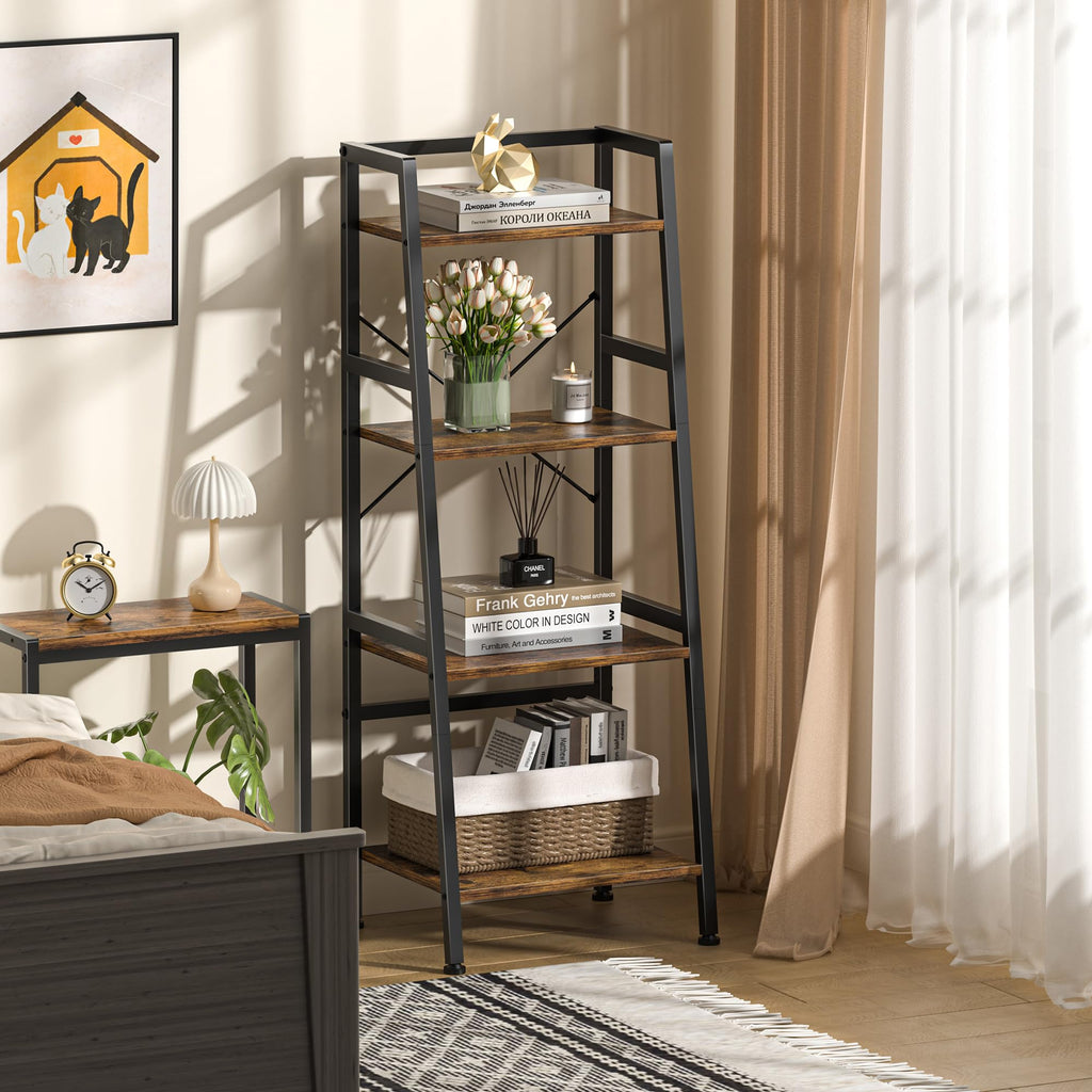 4-Tier Industrial Bookshelf with Steel Frame B911309