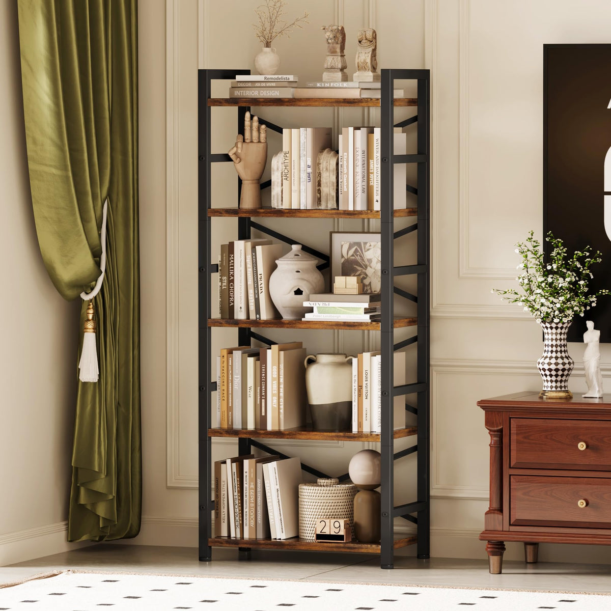5 Tier Wood and Metal Bookshelf N268299