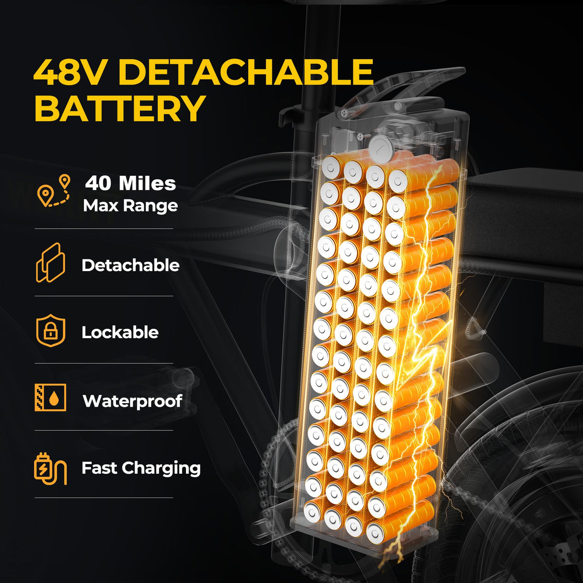 750W Peak Foldable Electric Bike with 48V Removable Battery X221209