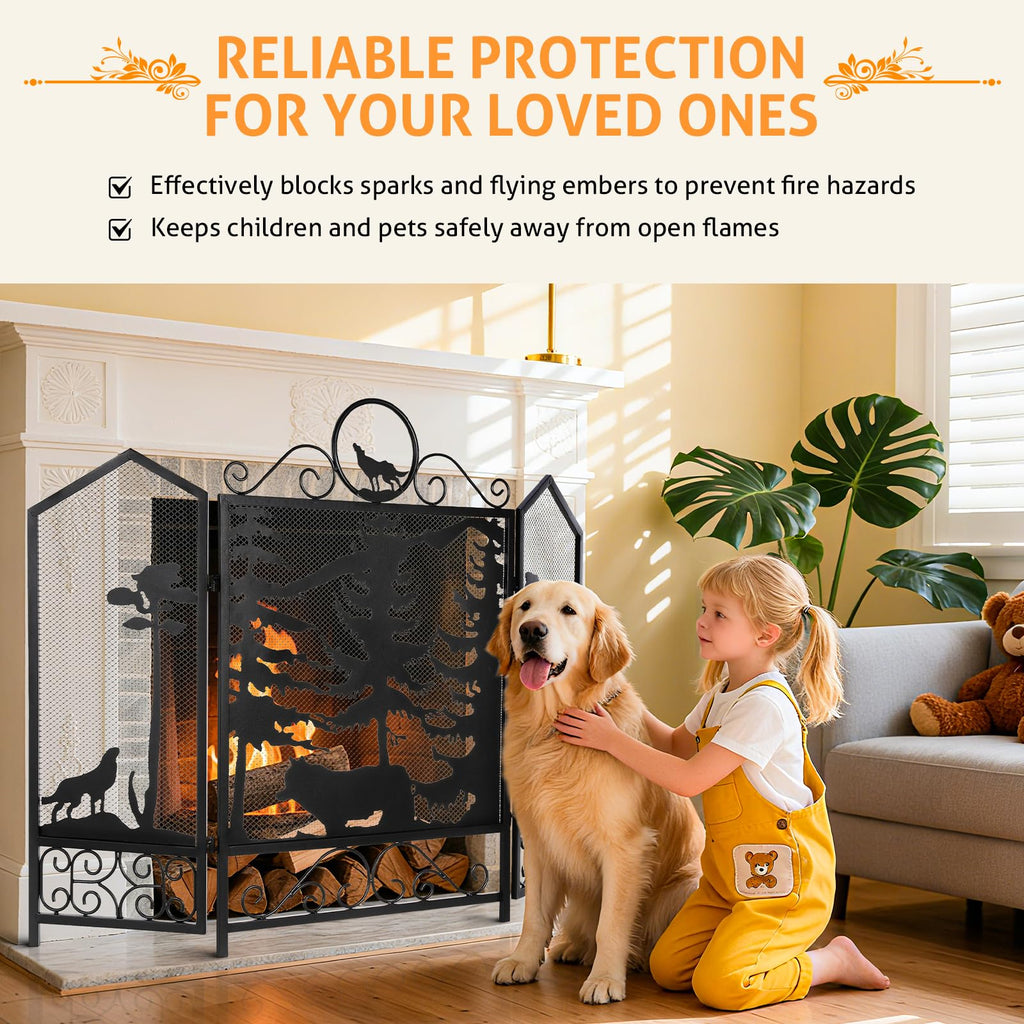 Black 3 Panel Fireplace Screen Q513