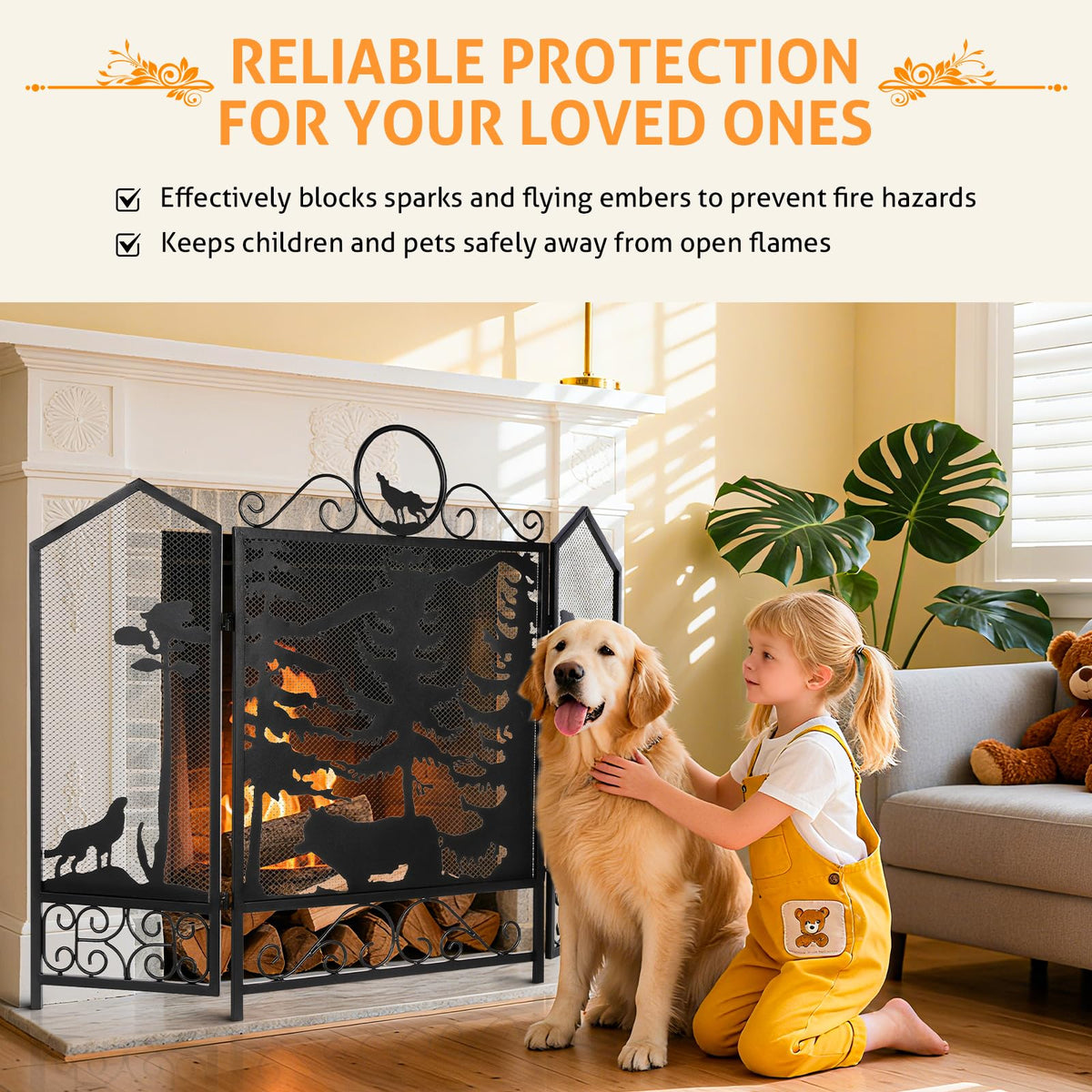 Black 3 Panel Fireplace Screen Q513