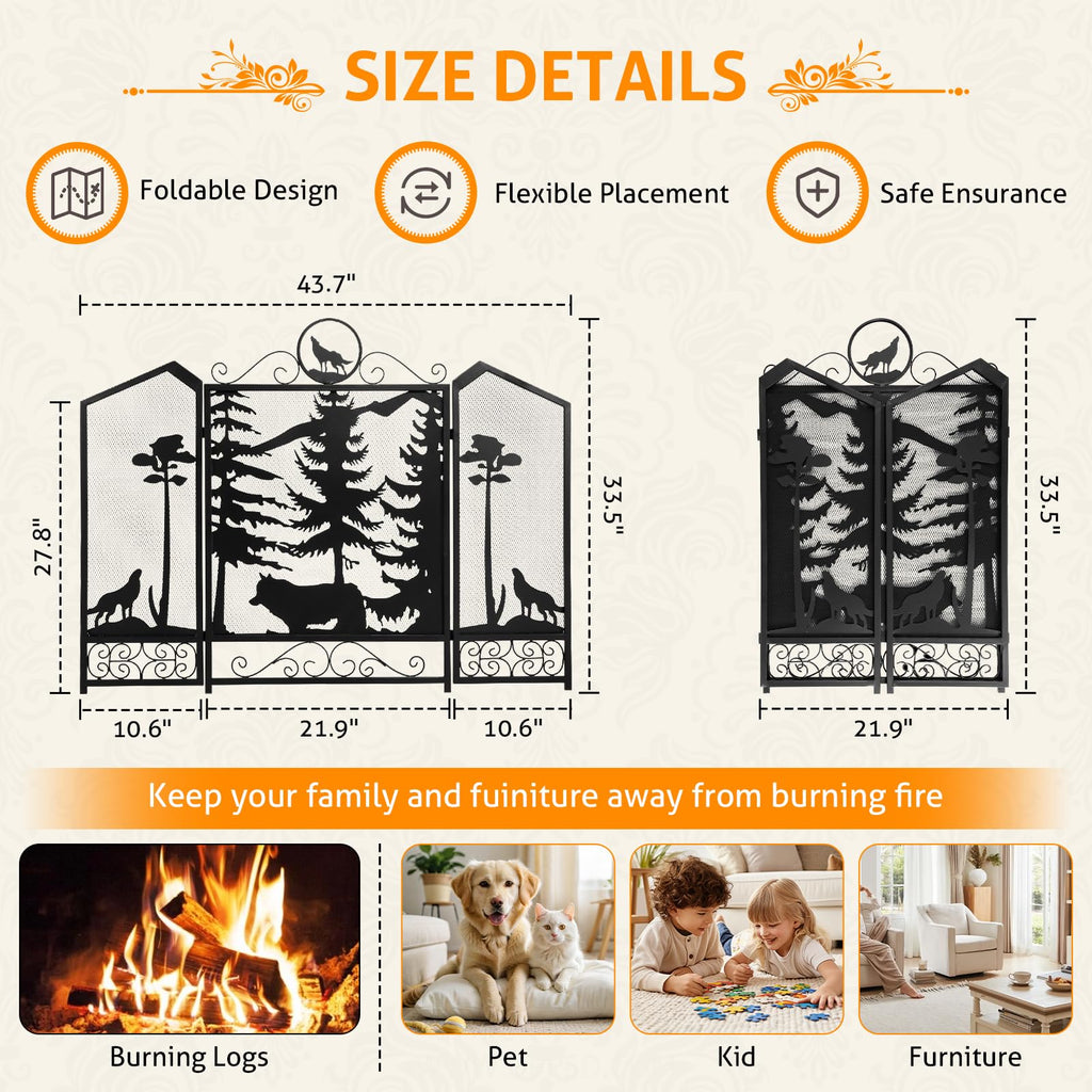 Black 3 Panel Fireplace Screen Q513