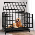 48 Inch Heavy Duty Collapsible Metal Dog Crate with Wheels T246507