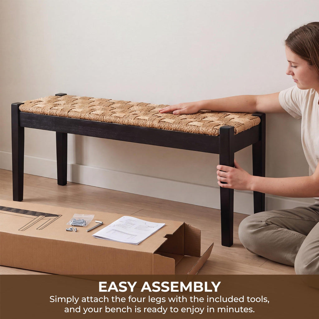 46-Inch Acacia Wood Entryway Bench with Woven Seagrass Seat V319710