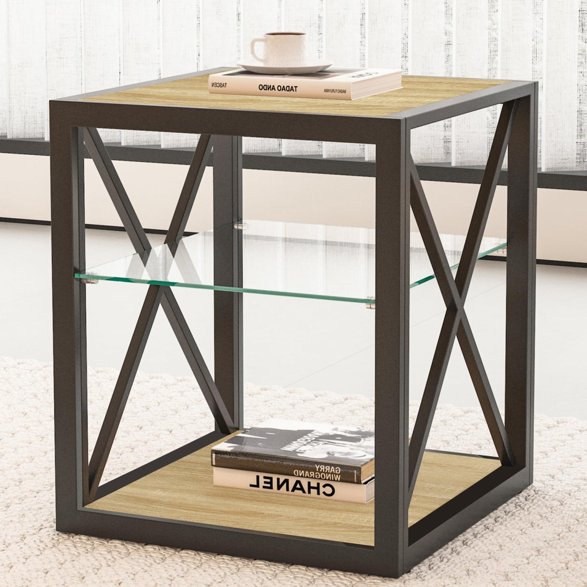 End Table Set of 2 with 3-Tier Storage Shelf F97286