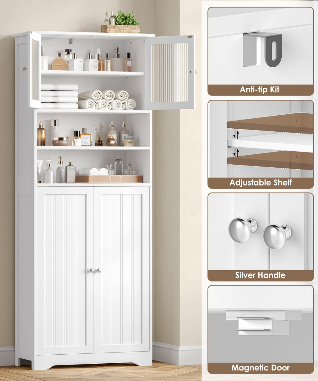 66.9" H Tall White Bathroom Storage Cabinet H891