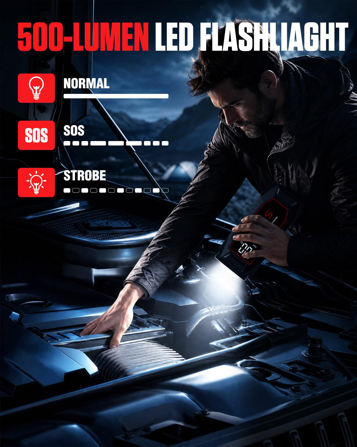 5000A Peak 12V Portable Jump Starter with 3.0" LCD Display S8697