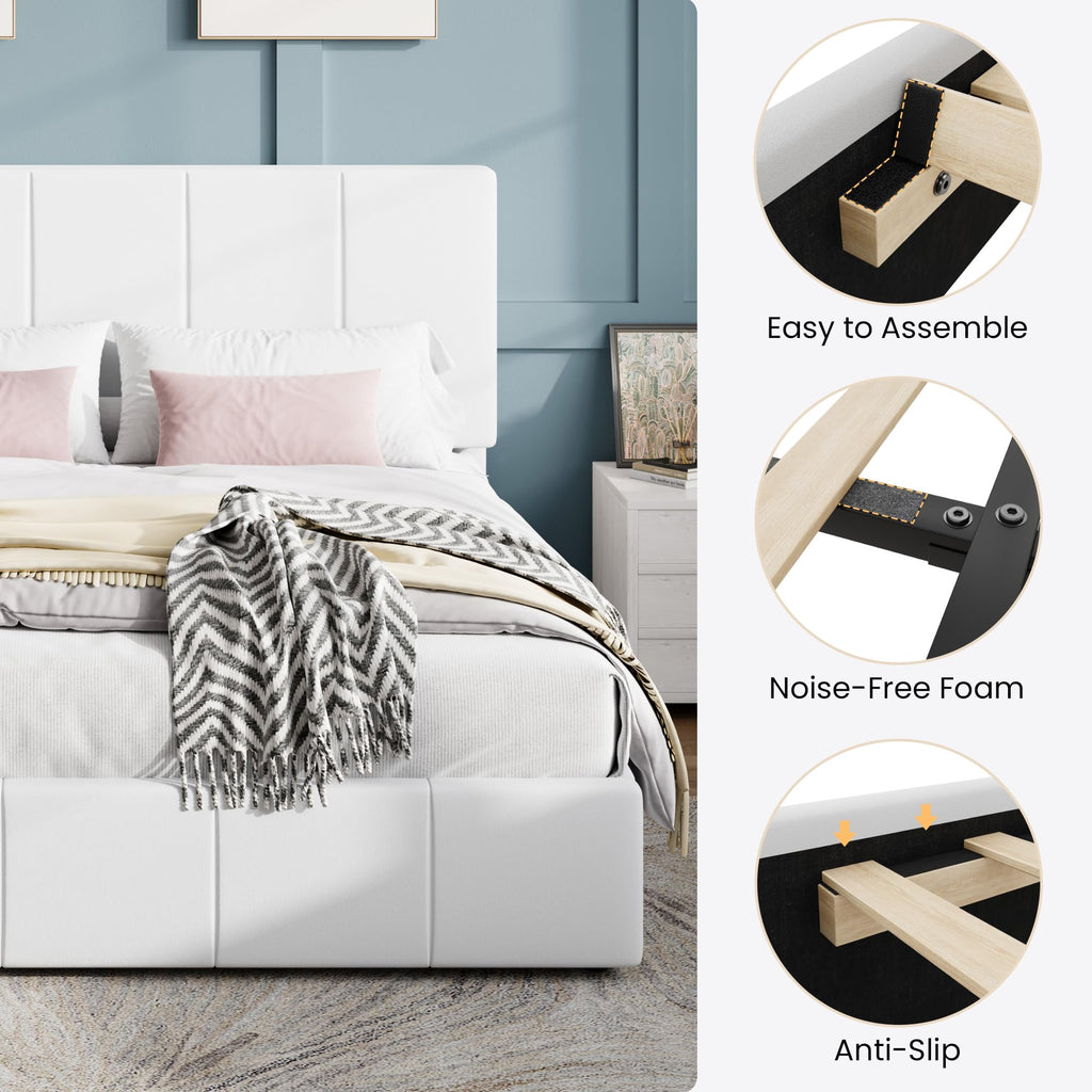 Queen Size White Velvet Upholstered Platform Bed E588