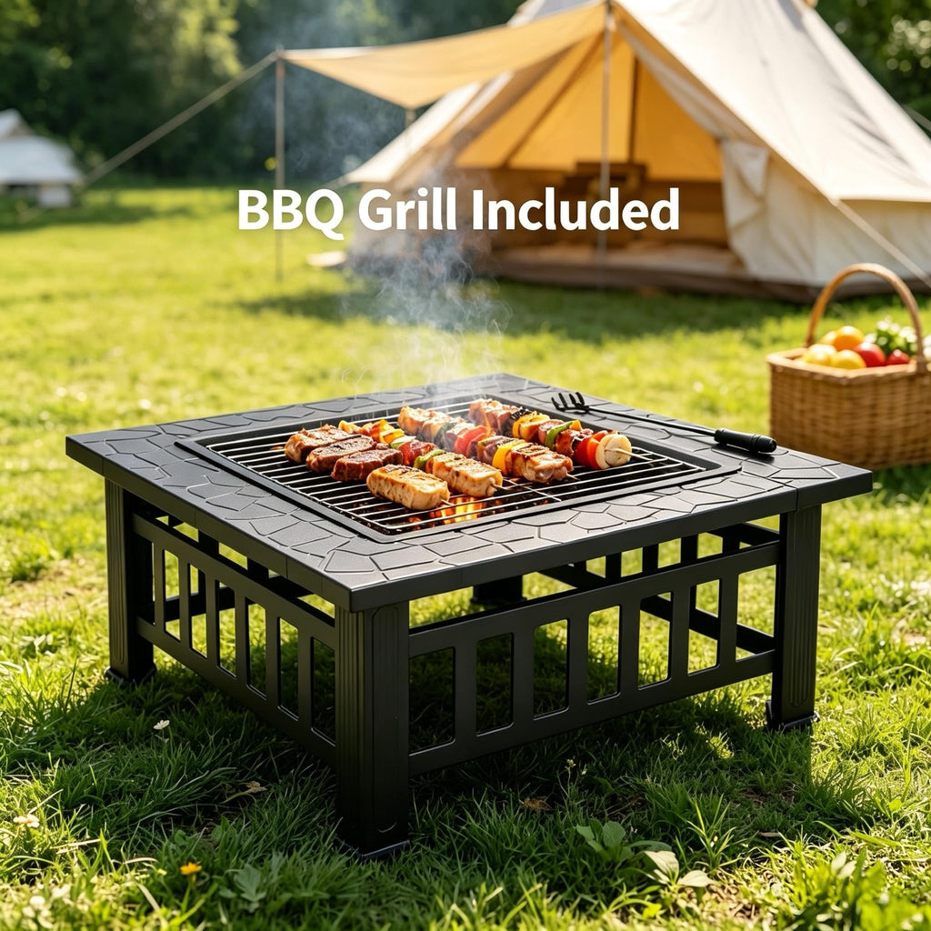 32" Square Metal Wood Burning Fire Pit Table T1507