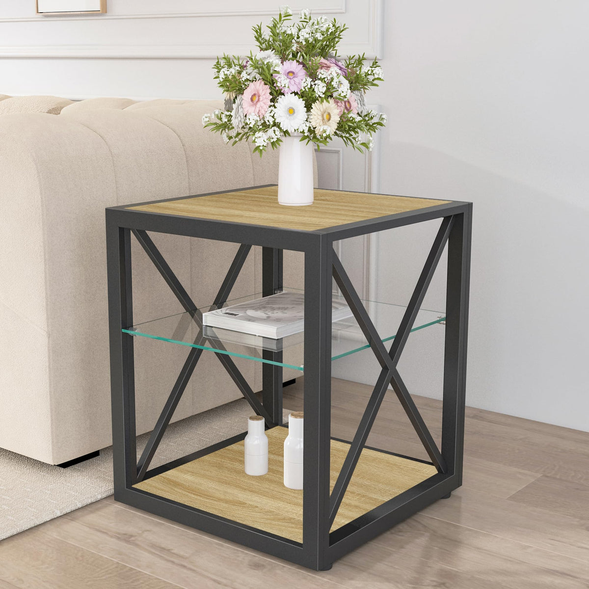 End Table Set of 2 with 3-Tier Storage Shelf F97286
