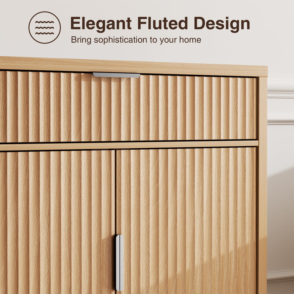 32" Fluted Oak Sideboard Buffet Cabinet with Storage I74884