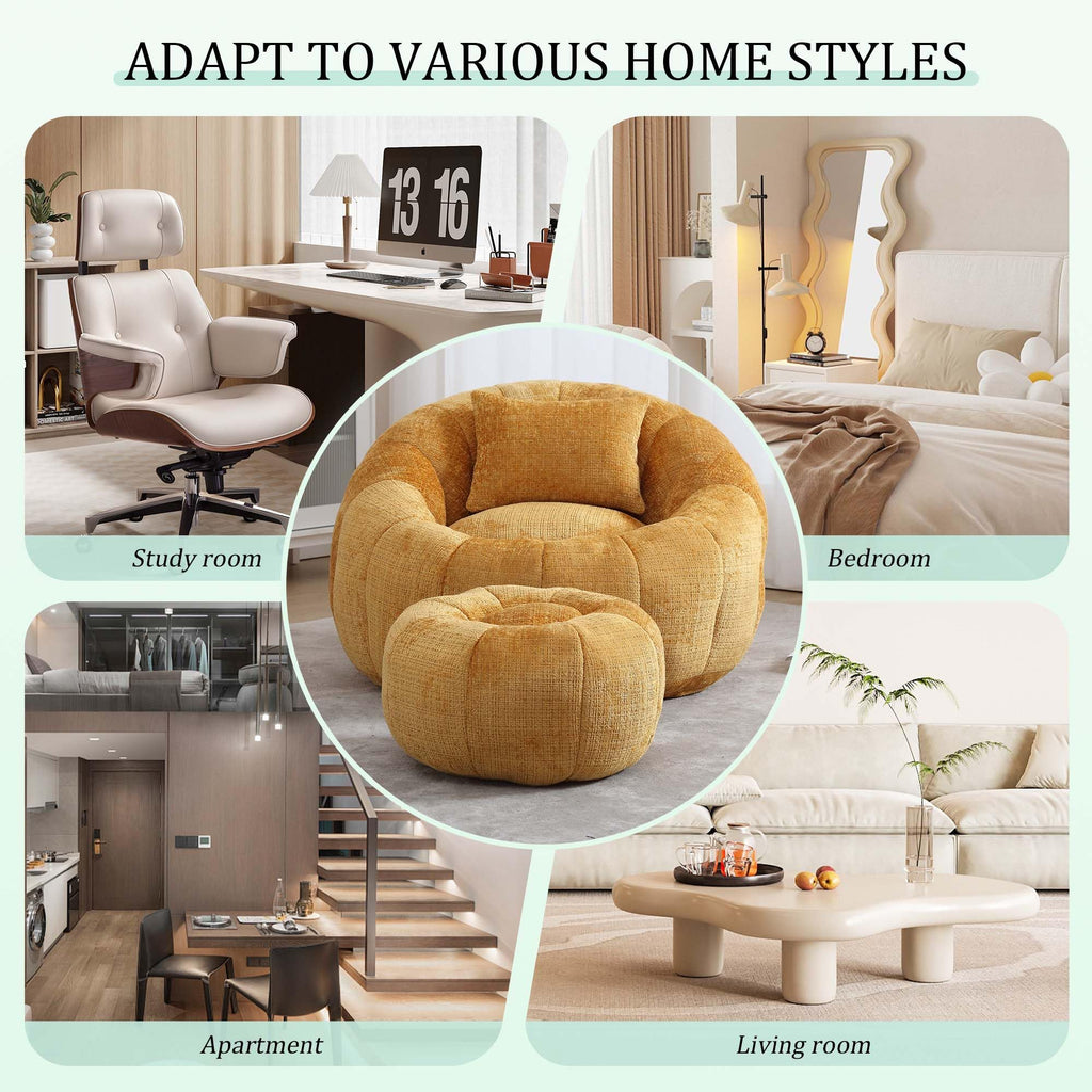 Yellow Memory Foam Bean Bag Chair with Ottoman O812