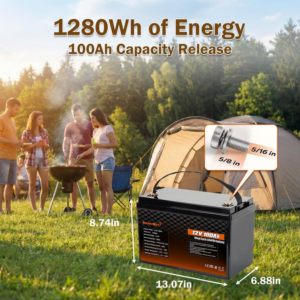 12V 100Ah LiFePO4 Lithium Battery, 100A BMS Deep Cycle Battery with Low Temp Cut Off, 2 Pack I55011