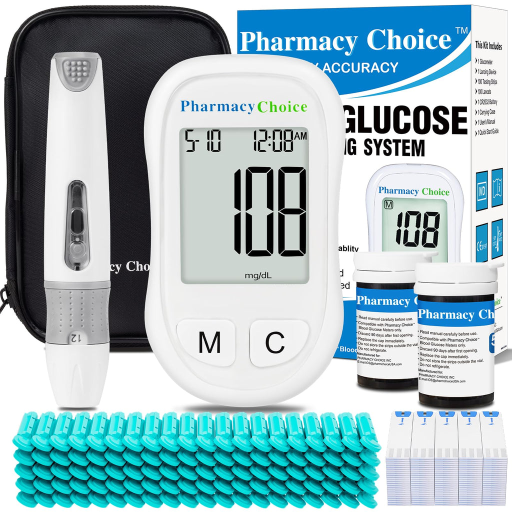 Blood Glucose Monitor Kit, 100 Strips, Meter, Lancing Device F696