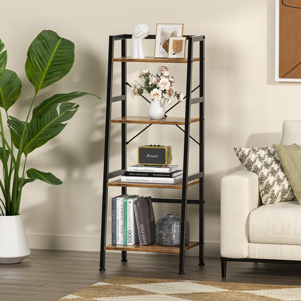 4-Tier Industrial Bookshelf with Steel Frame B911309