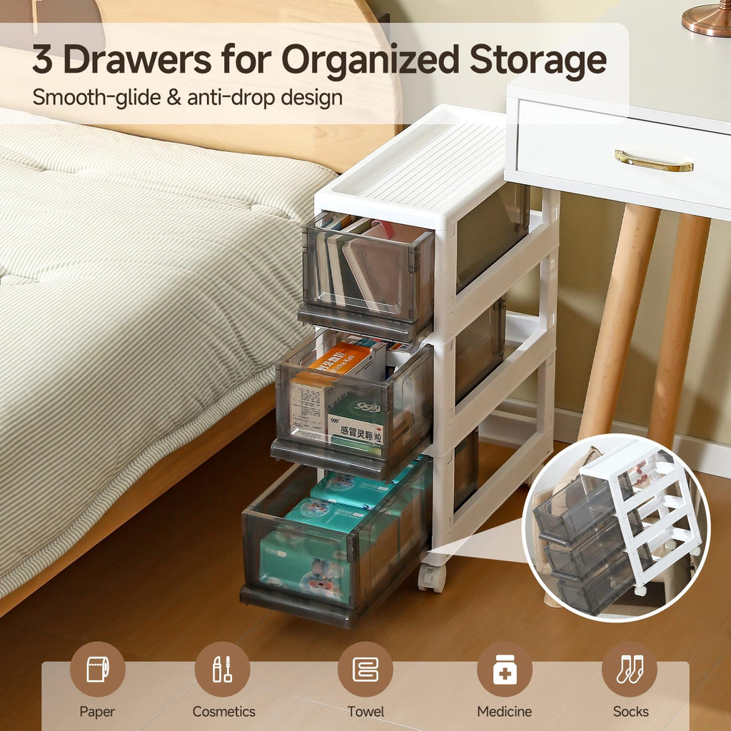 3 Drawer Plastic Storage Organizer with Wheels L61324