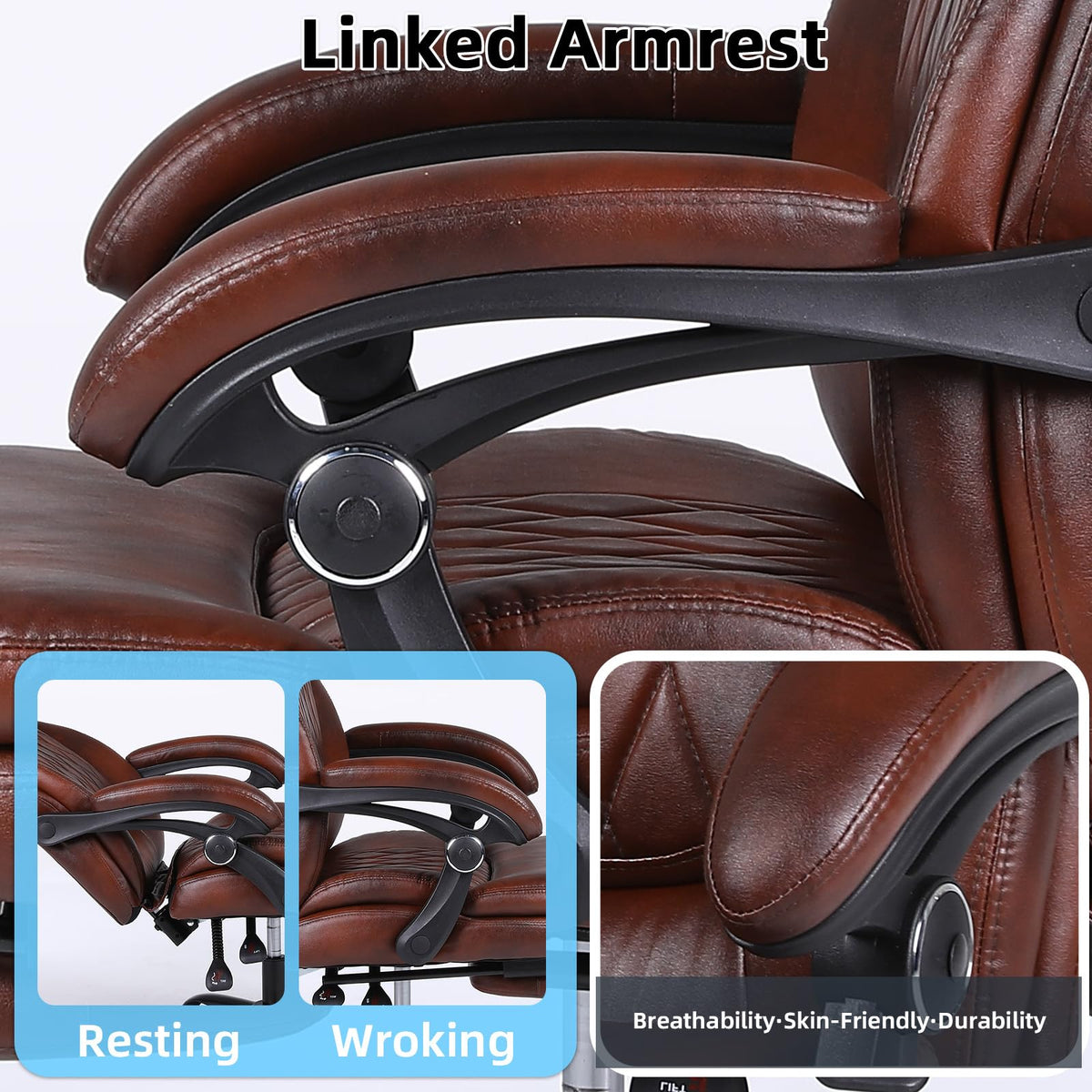 Big and Tall Ergonomic High Back PU Leather Reclining Office Chair with Footrest T83113
