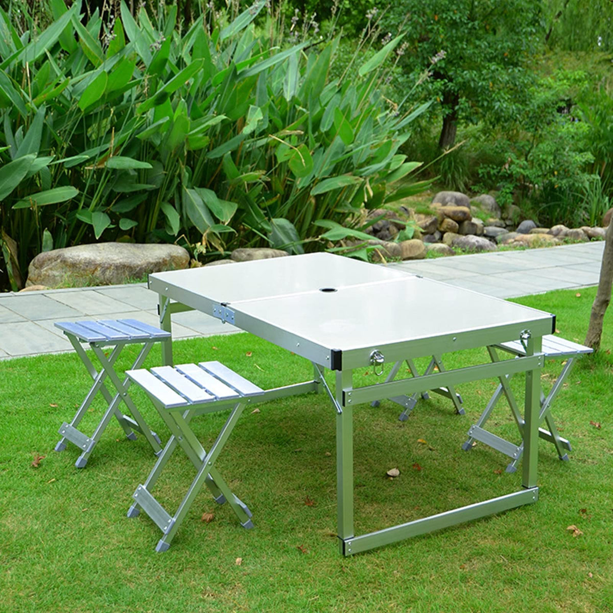 Portable Adjustable Height Aluminum Alloy Camping Table with 4 Stools U617